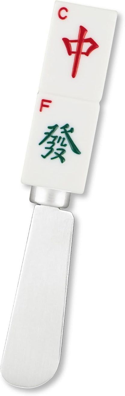 Mahjong Tile Cheese Spreaders - Hand-Painted Resin Handles with Stainless Steel Blades, Set of 4 Assorted Designs