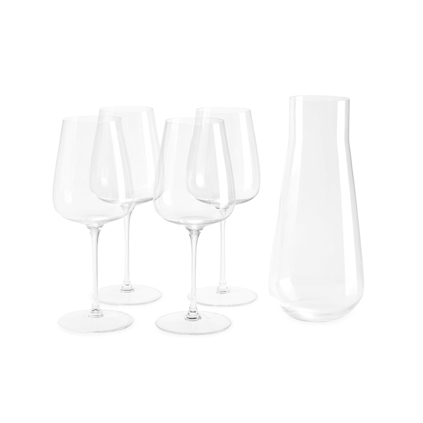Fable Premium Wine Set - Includes 4 Crystal Wine Glasses and 1 Durable Glass Carafe - Dishwasher Safe Crystalware Bundle with Matching Carafe, Clear