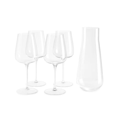 Fable Premium Wine Set - Includes 4 Crystal Wine Glasses and 1 Durable Glass Carafe - Dishwasher Safe Crystalware Bundle with Matching Carafe, Clear
