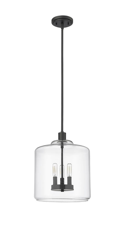 ML Lighting | Asheville Collection | 46933-MB | Metal 3-Light Pendant in Matte Black with Clear Glass Shade | Adjustable 3-Section Stem Design | Modern Design with an Heirloom Quality