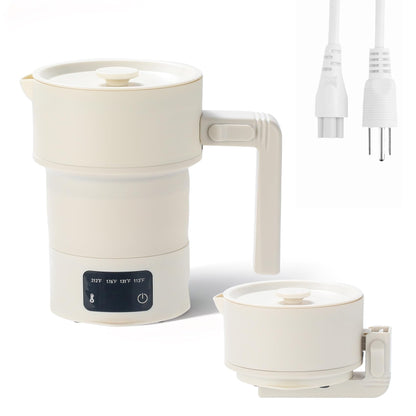 Portable Electric Kettle-600ML Collapsible Electric Kettle，600W Travel Water Boiler with 4-Temp Presets, Food Grade Silicone for Camping,Hotel, Office