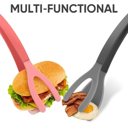 Silicone Kitchen Spatula Tong (Set of 2) – Heat Resistant 2-in-1 Grip & Flip Non-Stick Cooking Tongs for Pancakes, Fish, Eggs, and More – Kitchen Tool Set (Black + Red)