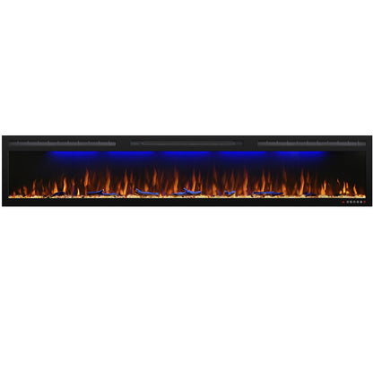88" Electric Fireplace, Recessed/in-Wall or Wall Mounted, Large Linear 80-90", Ultra-Narrow Frame, 3 Flame Colors & Top Lighting, Timer, Remote, Log & Crystal Media, 1500W Heater