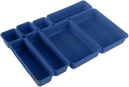 Oggi 8 Pack Interlocking Drawer Organizers, Storage Bins for Bathroom, Office, Kitchen Organization, Multiple Sizes Blue