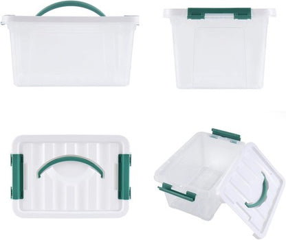 Eslite 6 Quart Clear Plastic Stackable Storage Bins - Latching Box with Handle & Lid, Pack of 6 (Green Handle)