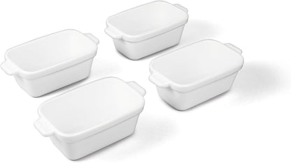 Souper Cubes Stoneware - Small Ceramic Baking Dish Set of 4 | 5" x 3" with Silicone Covers - White