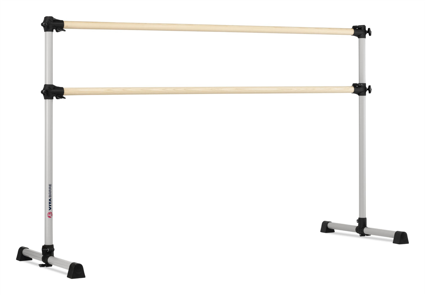 VITA Barre Portable Freestanding Double Ballet Barre, Prodigy, 7 Ft Bars, Satin Silver | Adjustable Height, USA Made, Home or Gym Exercise Equipment for Kids & Adults | Dance, Fitness, Pilates