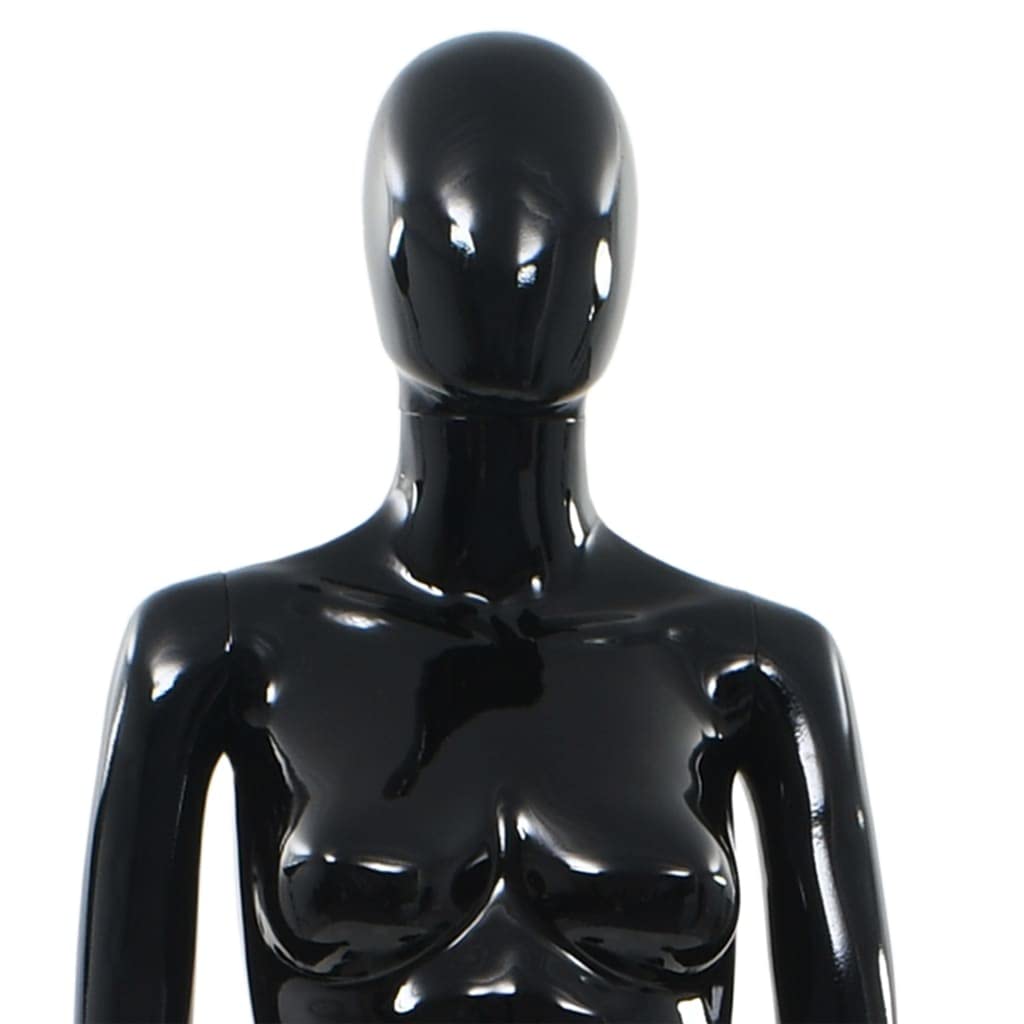 Full Body Female Mannequin, Glossy Black Retail Display Form for Clothing, Wigs, and Shoes, Adjustable Poseable Parts with Sturdy Glass Base, 68.9 Inch