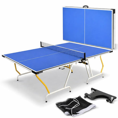 SereneLife Full Size Ping Pong Table, 9’ x 5’ Regulation Fold-Flat Table Tennis Table, Hinged Panels for SUV Transport and Easy Storage, Portable Space-Saving Design, Net & Post Set Included
