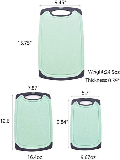 Cutting Boards for Kitchen, Anti-Skid Eco-Wheat Straw Vegetable Board Set of 3, Dishwasher Safe
