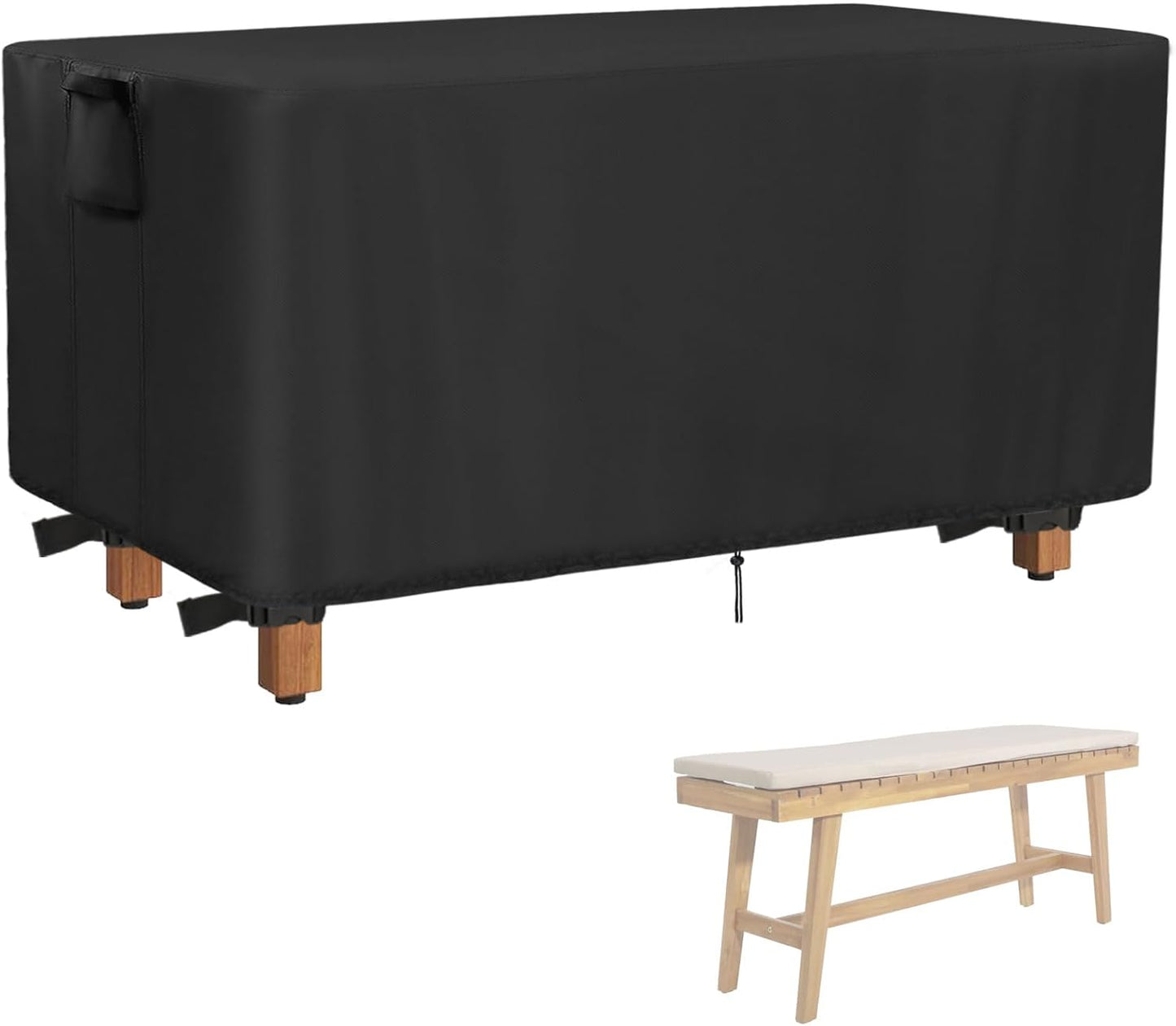 44inch Black-44"L 12" 17" Outdoor Bench Cover, Waterproof Wooden Bench Cover Rectangle for Patio Teak Bench Farmhouse