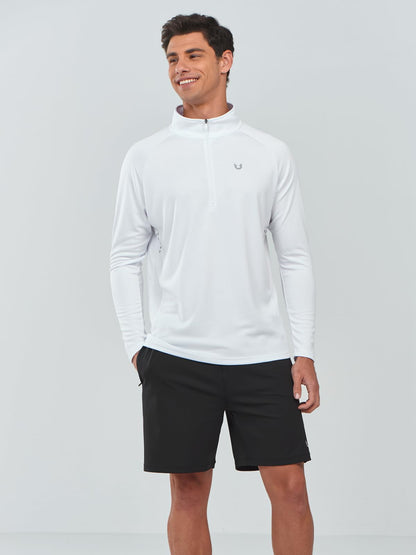 NORTHYARD Men's Running Shirt Long Sleeve Quarter Zip Pullover Moisture Wicking Quick Dry Athletic Workout Shirts White-XL