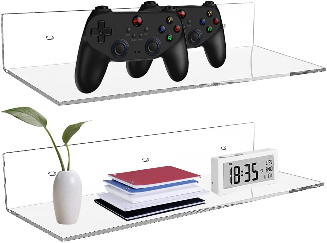 17 Inches 2 Pack Sezanrpt Acrylic Shelves, Wall Mounted Shelves for Bedroom, Wall Display Shelves for Collectibles