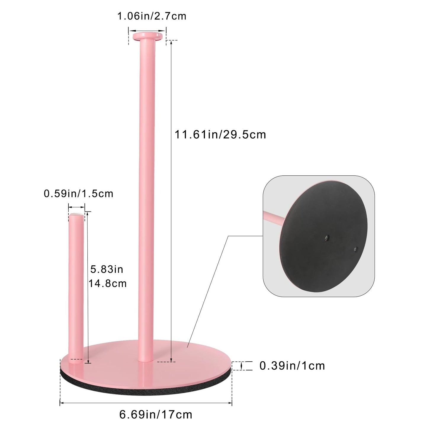 Paper Towel Holder Pink, Paper Towel Holder Countertop with Anti Slip Weighted Base, Stainless Steel Freestanding Paper Towel Holders for Kitchen