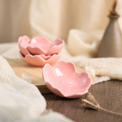 FUYU 4pcs Sakura Shaped Ceramics Seasoning Dishes, Spice Dishes, Salad Soy Sushi Wasabi Dipping Bowls