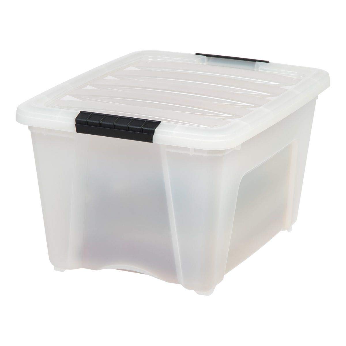 IRIS USA 32 Qt Stackable Plastic Storage Bins with Lids, 6 Pack - BPA-Free, Made in USA - Discreet Organizing Solution, Latches, Durable Nestable Containers, Secure Pull Handle - Pearl