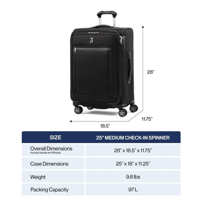 Travelpro Platinum Elite Softside Expandable Checked Luggage, 8 Wheel Spinner Suitcase, TSA Lock, Men and Women, Bordeaux Red, Checked Medium 25-Inch