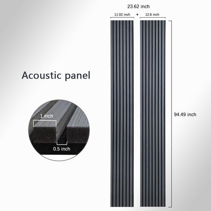 3D Fluted Sound Absorbing Acoustic Wood SLAT Wall Panels | Wall Panels for Interior Wall Decor | Luxury Wood Veneer Panel | 94.48 * 23.62in | 2PCS Coverage | Matte Black