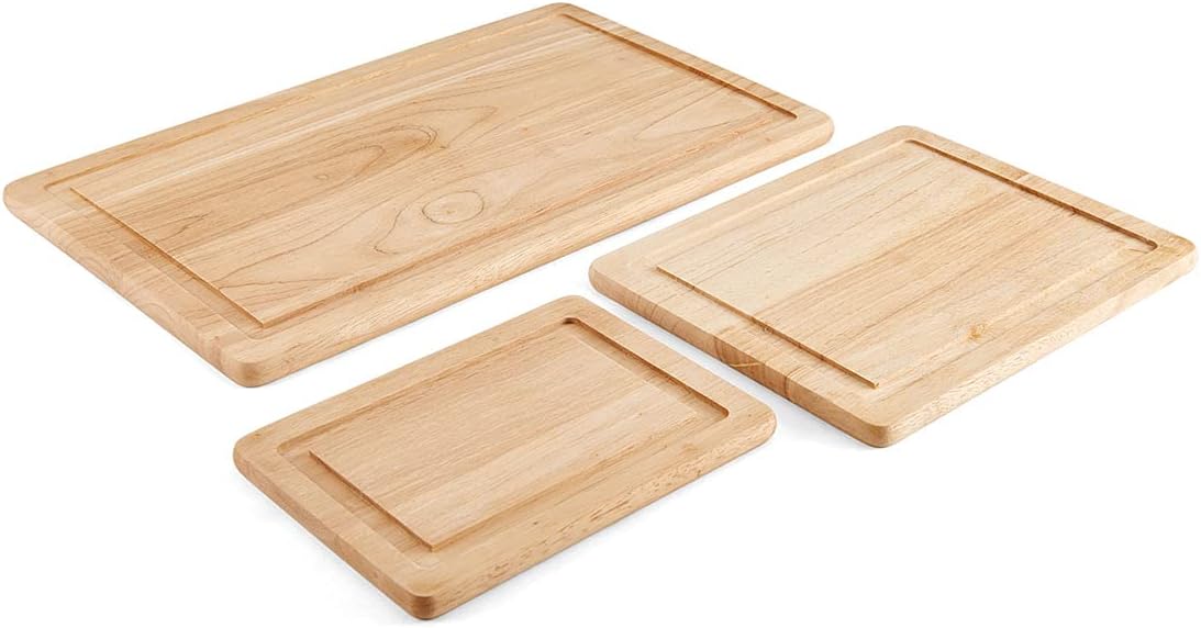 Farberware Rubberwood Cutting Board Set, 3-Piece with Juice Grooved and Finger Grips
