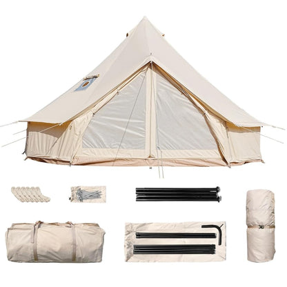 Trend Tents 4M Canvas Bell Tent – 200GSM Poly-Cotton, Stove Jack, Sewn-in Groundsheet, Galvanized Steel Poles, Waterproof & UV-Resistant, 4-Season, Fits 4-6 People – Glamping, Family Camping