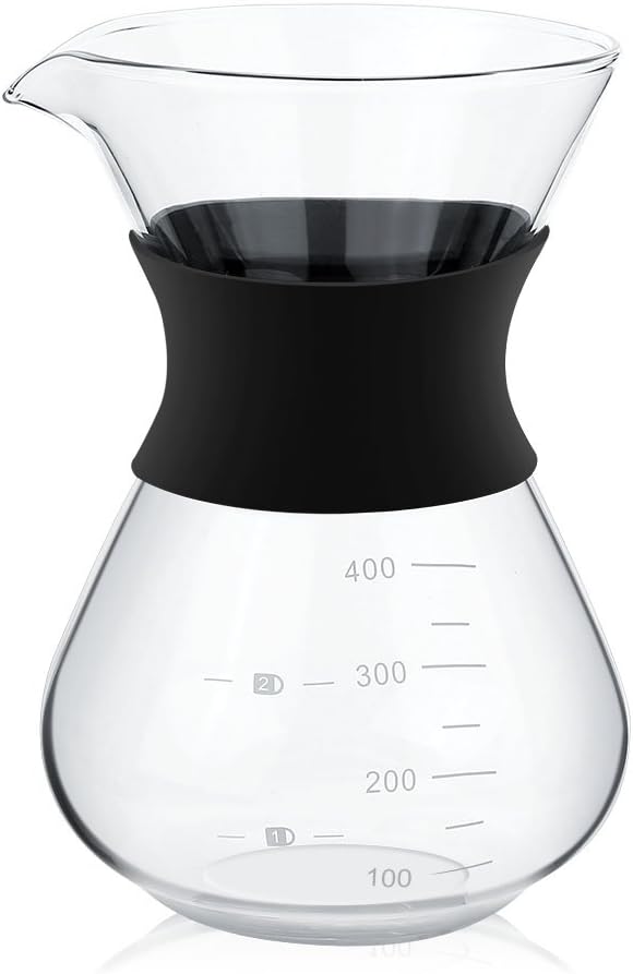 Zopsc 400ml Manual Hand Drip Glass Coffee Maker Pot with Stainless Steel Filter, Tick Marks, Fine Mesh, Suitable for