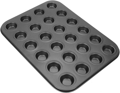 Muffin Pans, 24 Cups Nonstick Steel Cupcake Pan, Black Bakeware for Mini Muffin Tins and Baking