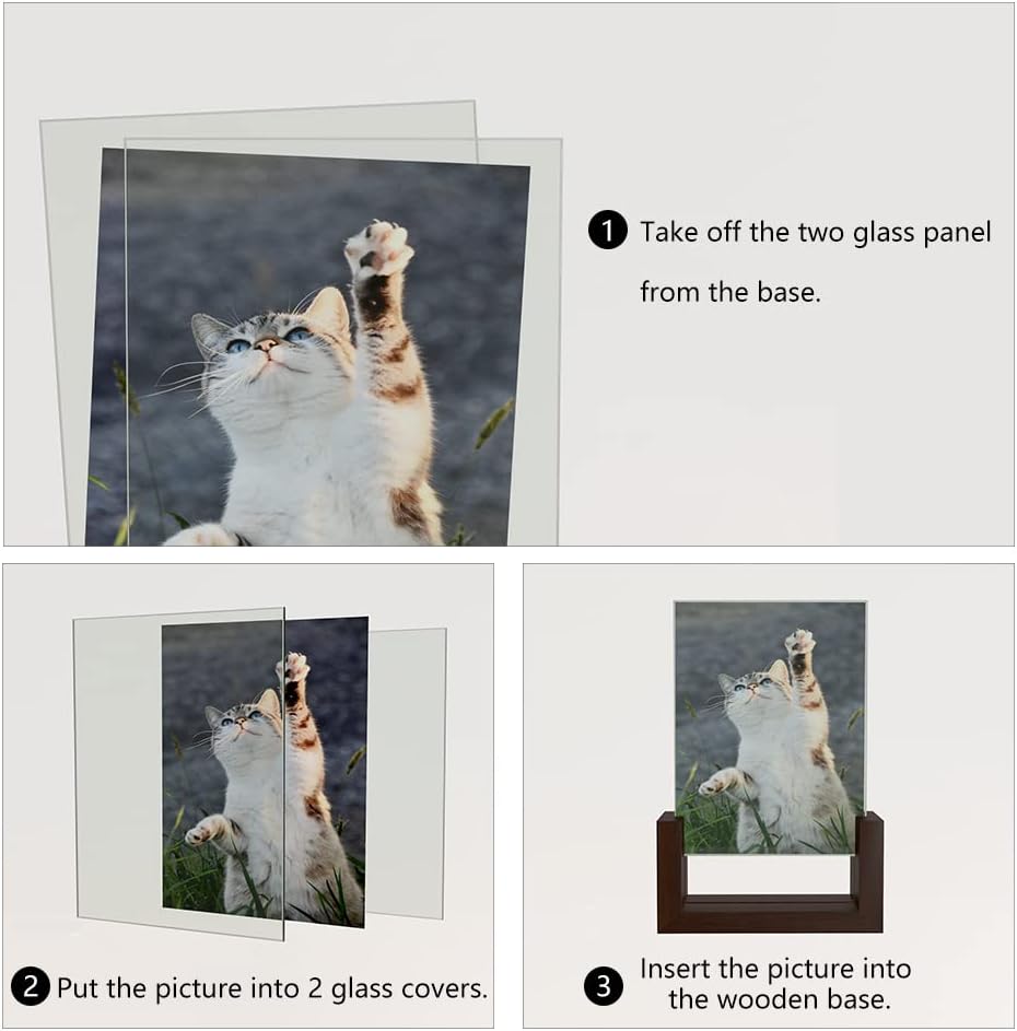RLAVBL 4x6 Picture Frame Set of 2, Rustic Double Sided Tempered Glass Photo Frames with Wooden Base for Display