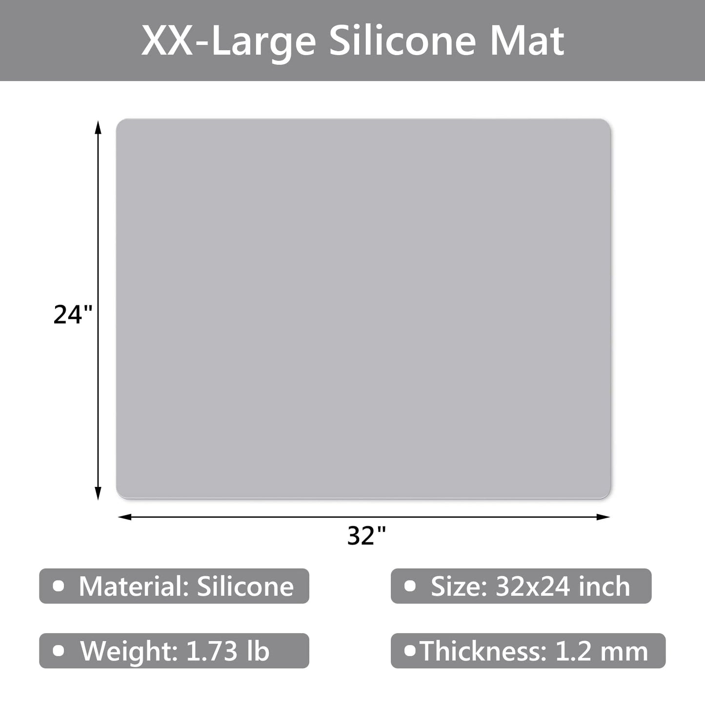 Gartful 2 Pack Silicone Mats for Countertop - 0.05" Thicker, 32" by 24" Extra Large Counter Table Protector, Heat Resistant, Work Desk Pad, Placemat, Multipurpose, Pastry Mat, Light Gray