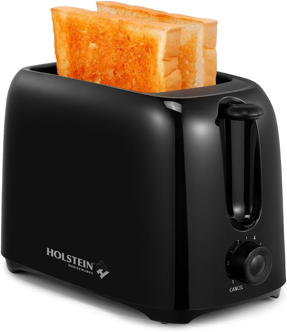 Holstein Housewares 2-Slice Toaster with 6 Browning Control Settings, Black, for Toasting Bread and Bagels