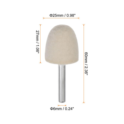 HARFINGTON 10pcs Wool Felt Mounted Mandrel Points 25mm Head 1/4 Inch Shank Conical Polishing Bits Burrs Felt Polishing Buffing Wheel for Rotary Tool