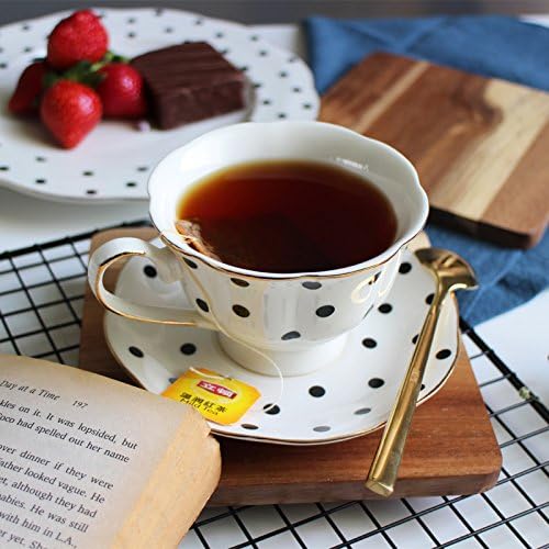 Black and White Retro Series Coffee Cup and Saucer Set - European Striped Polka Dot Mug Cake Plate
