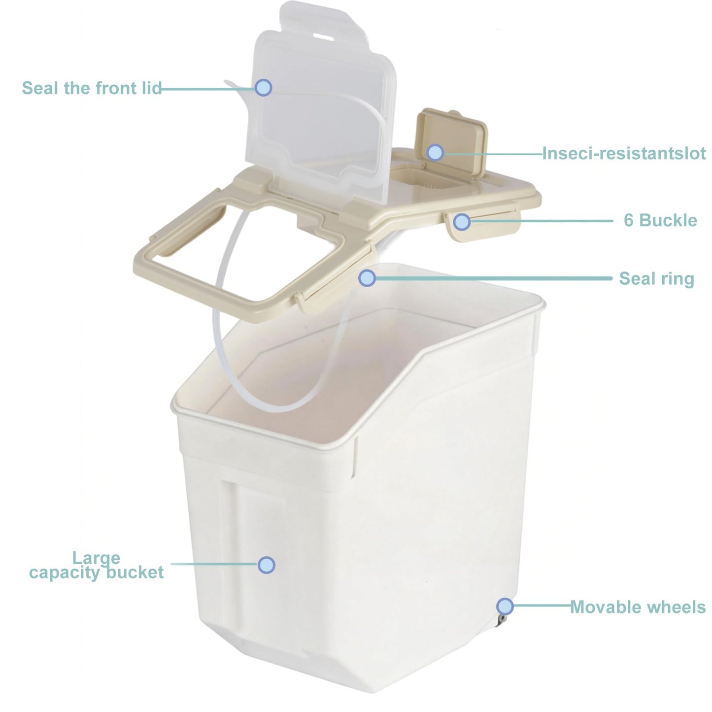 RUIAN 25lb Flour Rice Storage Containers Bin, Large Airtight Storage Container with Wheels Seal Locking Lid, with Measuring Cup&Scoop for Flour, Rice, Grain(Gray 4PCS)