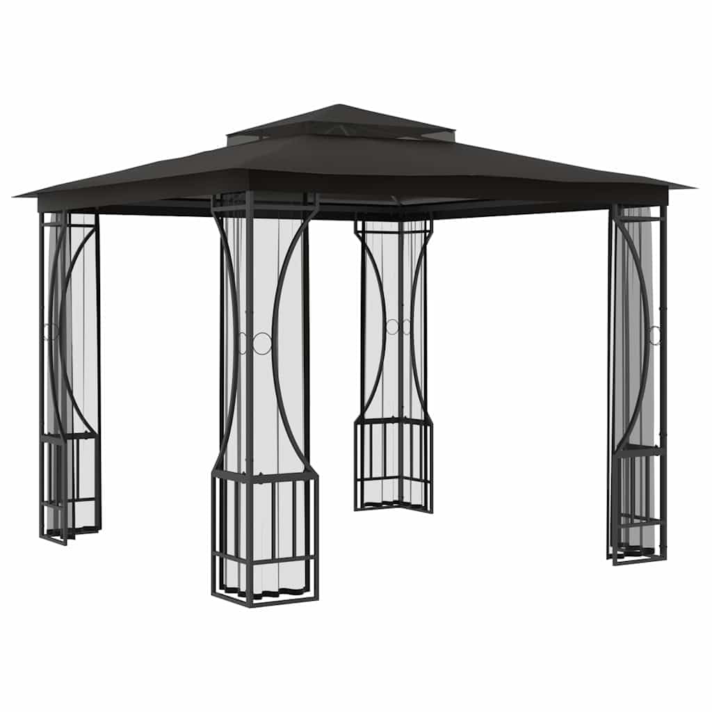 Anthracite Gazebo with Mosquito Nets, 9.8'x9.8' Outdoor Canopy Tent, UV Proof Polyester Fabric, Steel Frame, for Patio, Backyard, Deck Lawn Structures