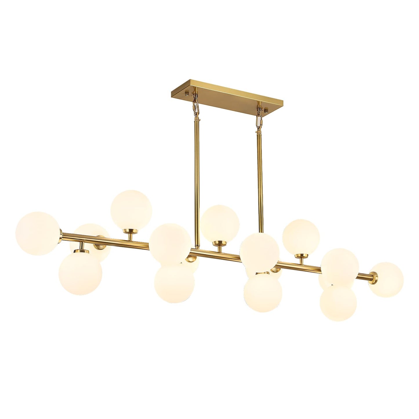 APLampara Mid Century Modern Chandelier 55in Linear Chandeliers 16-Light Brass Gold Pendant Lighting Fixture for Dining Room, Kitchen Island