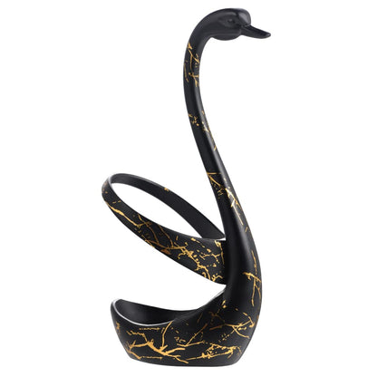 AnSaw Small Coffee Spoon Holder Set,Black Swan Base With 10 Pcs Black & Gold Demitasse Espresso Spoons Set,4.7" Mini Leaf Dessert Spoon,Stainless Steel Tea Spoons