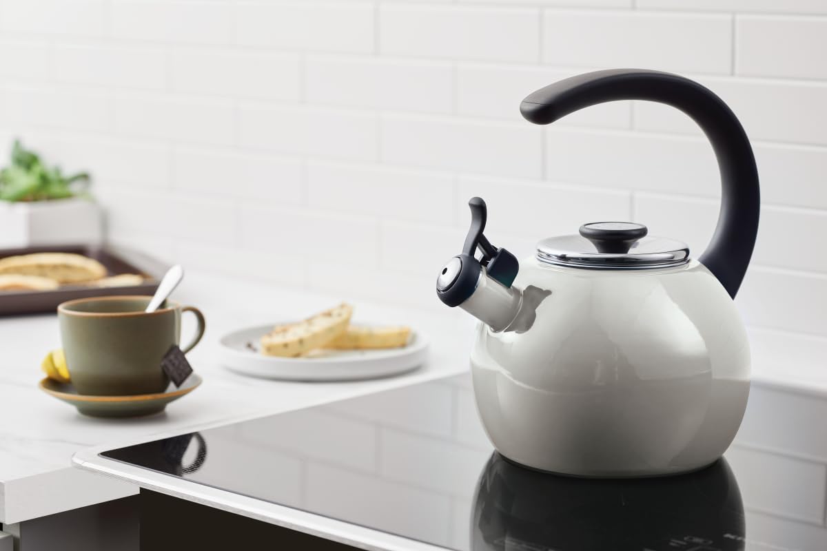 Circulon Enamel on Steel Whistling Induction Teakettle, Tea Kettle for Stovetop with Flip-Up Spout, 2-Quart, Gray