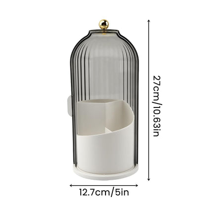 Makeup Brush Holder with Lid, 360 Rotating Sliding Opening Cosmetic Tools Organizer, Waterproof Dustproof Makeup Brush Organizer for Vanity Desktop Bathroom Countertop(COLOR:White And Black)