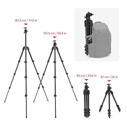 Manfrotto 055XPRO AS, 4-Section Carbon Fiber Camera Tripod, Photo-Kit with XPRO Ball Head, 90 Degree Column, 15kg Load, Arca-Swiss Plate, for DSLR/Mirrorless, Tripod for Camera, Photo Shooting Support