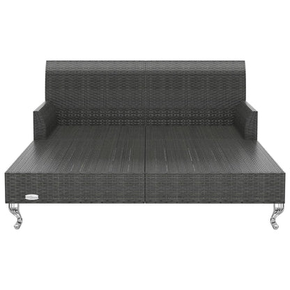 HGKMBRY 2 Person Sun Lounger with Cushions, Garden Sun Bed for Two in Black Rattan with Cream White Cushions for Patio and Outdoor Relaxation