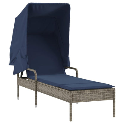 Favemtsl 2-Pack Grey PE Rattan Patio Sun Lounger Set with Adjustable Armrests Canopy Table 78.7" Seat Outdoor Lounge Chairs for Deck Poolside Beach