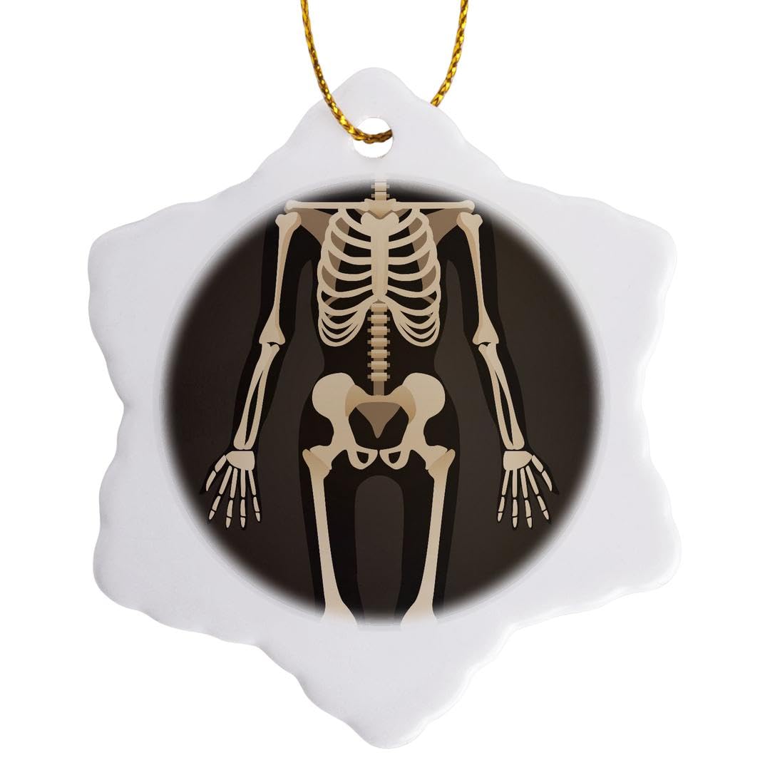 3dRose Headless Xray Skeleton 3 inch Snowflake Porcelain Ornament