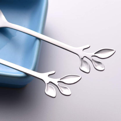 AnSaw 16-Pieces 4.7-Inch Small Coffee Spoons with Leaf Handle, Silver
