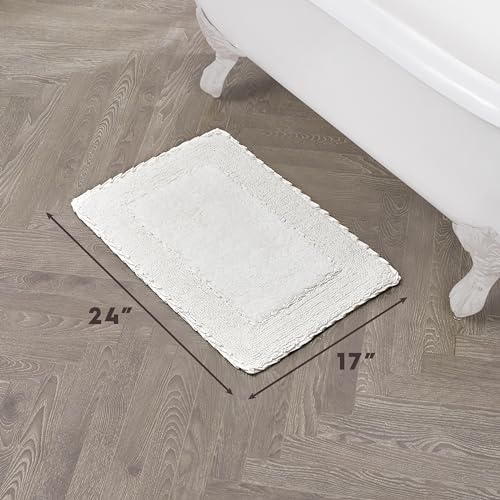 Laura Ashley Ruffle Cotton Bath Rug, 17" x 24", White