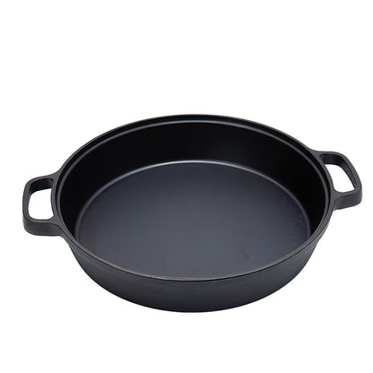 LI-GELISI Deepened flat-bottom cast iron frying pan, double-handle thickened uncoated old-fashioned iron pot, pancake and steak frying household multi-purpose large iron pot(24 inch)