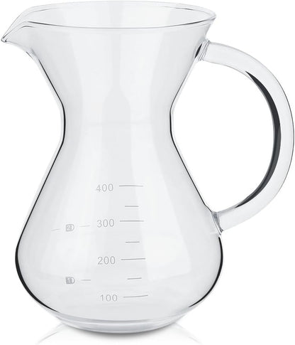 Glass Hand Drip Coffee Maker Pot, 400ML with Stainless Steel Permanent Filter and Scale