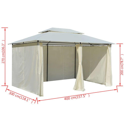 Garden Marquee with Curtains, 157.5"x118.1" White Waterproof Gazebo for Outdoor Events, Powder-Coated Steel Frame Canopy Tent Outdoor Structures