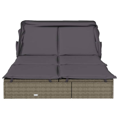 GFMGUEMV Foldable Outdoor Sunbed with Adjustable Armrests and Weather-Resistant Cushions for Two Persons, Modern Grey Patio Lounger