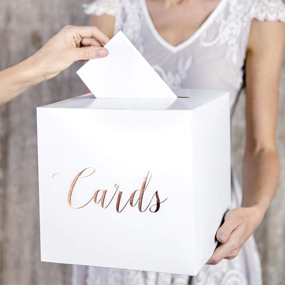 Wedding Card Postbox White with Rose Gold Lettering 'Cards'