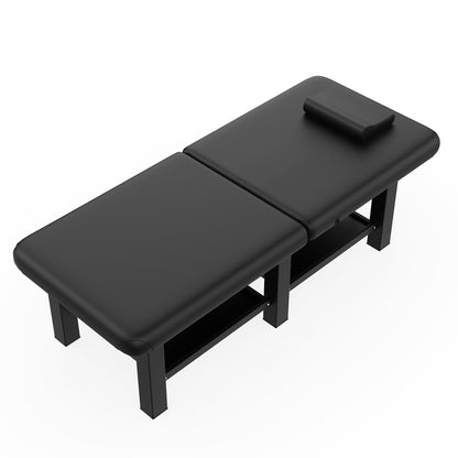 30.5'' Wide × 75'' Long Folding Stationary Massage Table with Backrest and Storage Space for Treatment Table Physical Therapy Table Spa Facial Bed, 6 Square legs, Metal Frame PU Leather - Black