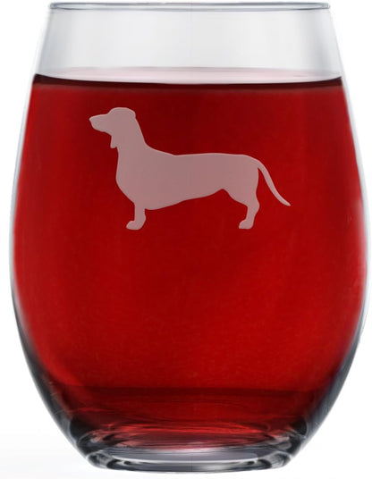 Greenline Goods Dachshund Stemless Wine Glass (One Glass) - Hand Etched Weiner Dog Lovers Gift